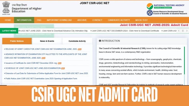 CSIR UGC NET 2025 Admit Card Released on csirnet.nta.ac.in, Exam on July 28