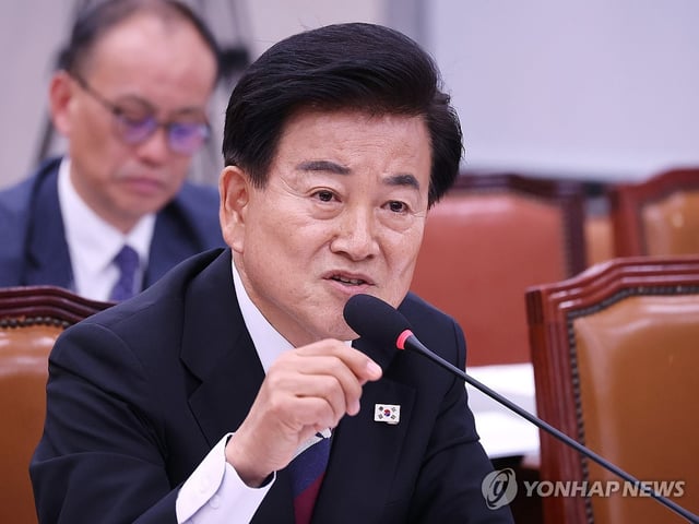 This July 14, 2025, file photo shows new Unification Minister Chung Dong-young attending a parliamentary confirmation hearing at the National Assembly in Seoul as a minister nominee. (Yonhap)