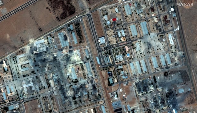 Maxar satellite imagery shows extensive building damage across the Isfahan nuclear technology center following recent airstrikes.(Satellite image (c) 2025 Maxar Technologies)