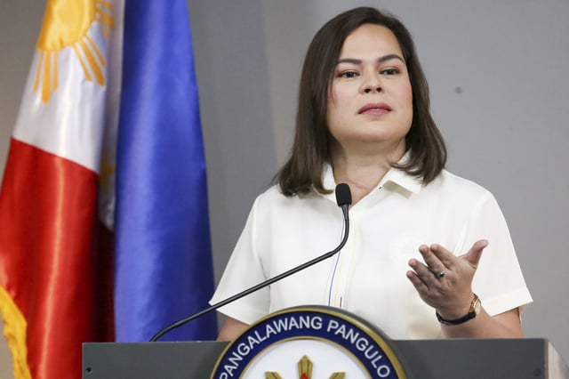 FILE - Philippine Vice President Sara Duterte gestures as she speaks during a press conference in Manila, Philippines on Friday, Feb. 7, 2025. (AP Photo/Basilio Sepe, File)