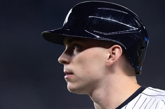 NEW YORK, NEW YORK - JUNE 03: Ben Rice #22 of the New York Yankees looks on during the eighth inning of the game against the Cleveland Guardians at Yankee Stadium on June 03, 2025 in New York City. (Photo by Dustin Satloff/Getty Images)