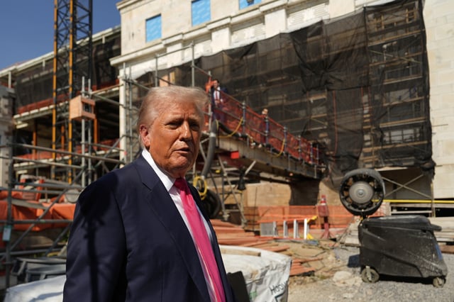 President Donald Trump departs following a visit to the Federal Reserve, Thursday, July 24, 2025, in Washington.