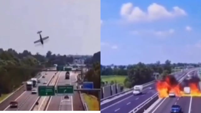 WATCH | Horror in Italy as Plane Nosedives Into Highway, Explodes in Flames