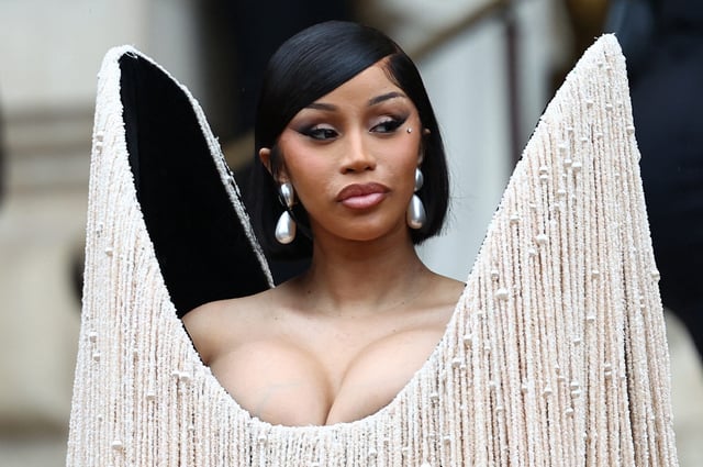 Cardi B arrives at the Schiaparelli haute couture fall/winter 2025-2026 collection show in Paris on July 7, 2025.