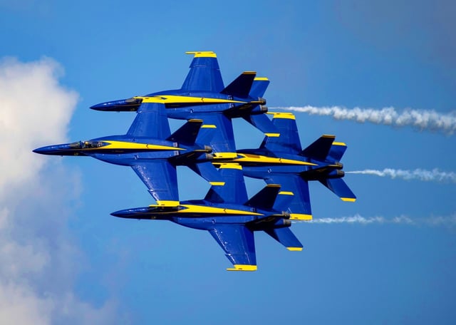 The Blue Angels fly in the familiar “Diamond” formation in a scene from “The Blue Angels.” (Courtesy of Amazon Content Services)