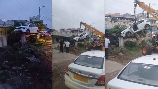 Drunk Driver Crashes And Lands Car Onto House Wall In Hyderabad, Video Goes Viral | Image: X