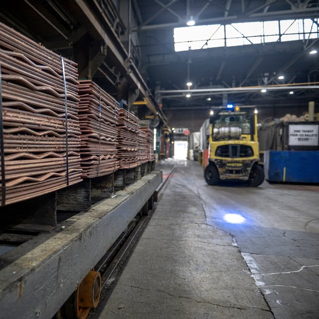 Employees work at the Canadian Copper Refinery, a refinery owned by the Glencore Company in Montreal, Quebec, Canada, on July 18, 2025. The factory produces copper and other precious metals, provided from parts of Northern Quebec. US President Donald Trump announced on July 9 that a 50 percent tariff on US imports of copper, a key metal for green energy and other technologies, will take effect on August 1. (Photo by ANDREJ IVANOV / AFP) (Photo by ANDREJ IVANOV/AFP via Getty Images)