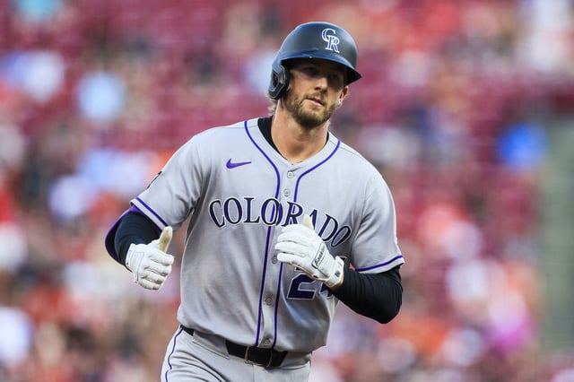 Jul 11, 2025; Cincinnati, Ohio, USA; Colorado Rockies third baseman Ryan McMahon (24) reacts after hitting a two-run home run in the fourth inning against the Cincinnati Reds at Great American Ball Park. Mandatory Credit: Katie Stratman-Imagn Images/ File Photo
