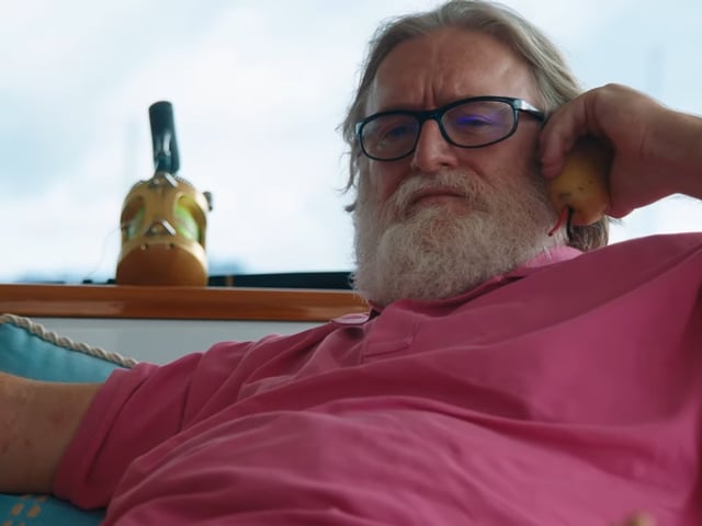 Gabe Newell in a Valve promotional video, on a yacht.