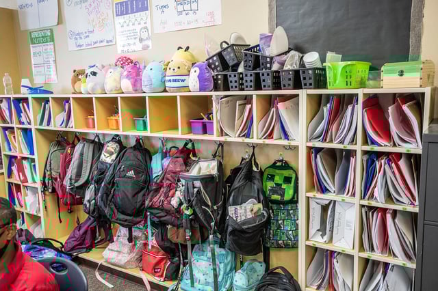 Backpacks, cubby holes and plush animals at Sawgrass Bay Elementary School in Clermont, Fla., Tuesday, Oct. 5, 2021. (Willie J. Allen Jr./Orlando Sentinel)