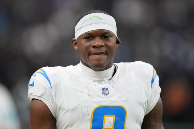 Jan 5, 2025; Paradise, Nevada, USA; Los Angeles Chargers wide receiver DJ Chark Jr. (9) during the game against the Las Vegas Raiders at Allegiant Stadium. Mandatory Credit: Kirby Lee-Imagn Images/ File Photo