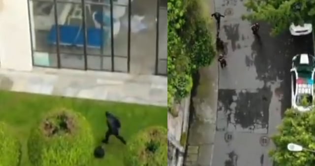 os presuntos ladrones, quienes habrían ingresado a una casa de la colonia Bosques de las Lomas, de la Alcaldía Miguel Hidalgo, para cometer un atraco, fueron capturados la tarde de este viernes gracias a la ayuda de un dron de la Secretaría de Seguridad Ciudadana (SSC). Foto: Capturas de pantalla de video.