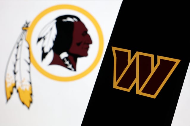 Washington Redskins logo displayed on a laptop scren and Washington Commanders logo displayed on a phone screen are seen in this illustration photo taken in Poland on July 21, 2025. (Photo by Jakub Porzycki/NurPhoto via Getty Images)