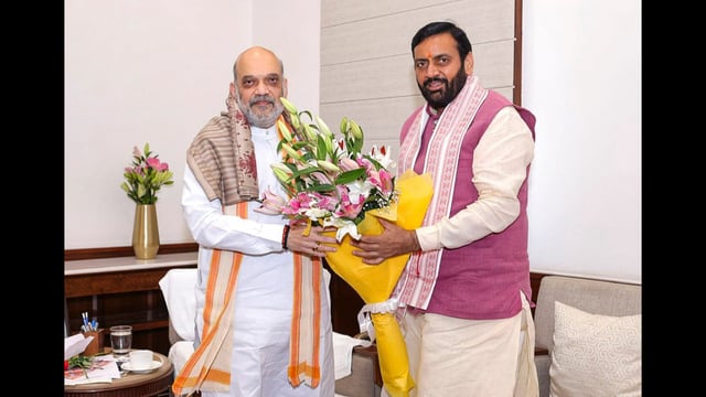 Union minister Amit Shah and Haryana chief minister Nayab Singh Saini during a meeting in New Delhi on Friday. (Sourced)