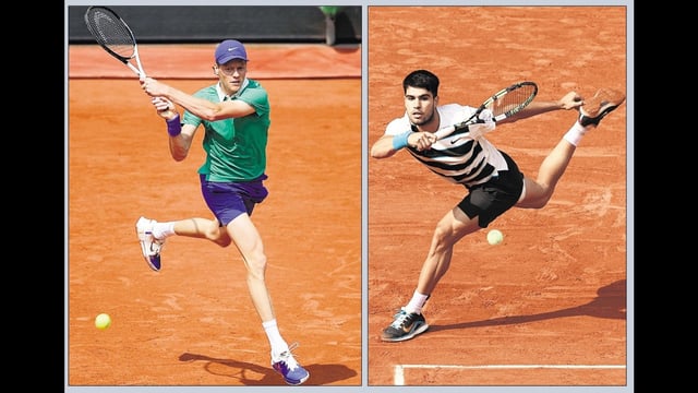Jannik Sinner and Carlos Alcaraz at the French Open in June. (Getty Images)
