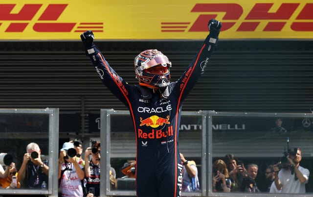 Formula One F1 - Belgian Grand Prix - Circuit de Spa-Francorchamps, Stavelot, Belgium - July 26, 2025 Red Bull's Max Verstappen celebrates winning the sprint race REUTERS/Yves Herman