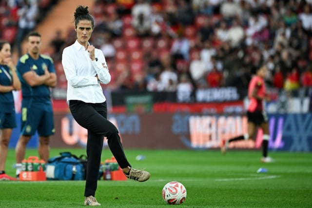 La sélectionneuse de l'Espagne Montse Tome lors de la demi-finale de l'Euro face à l'Allemagne, le 23 juillet 2025 à Zurich