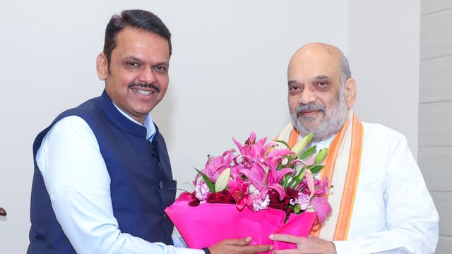 Union Home Minister Amit Shah meets Maharashtra Chief Minister Devendra Fadnavis, in New Delhi on Friday.