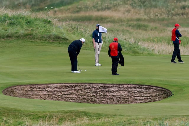 U.S. President Donald Trump golfs at Trump Turnberry resort in Turnberry, Scotland, Britain, July 26, 2025. REUTERS/Phil Noble