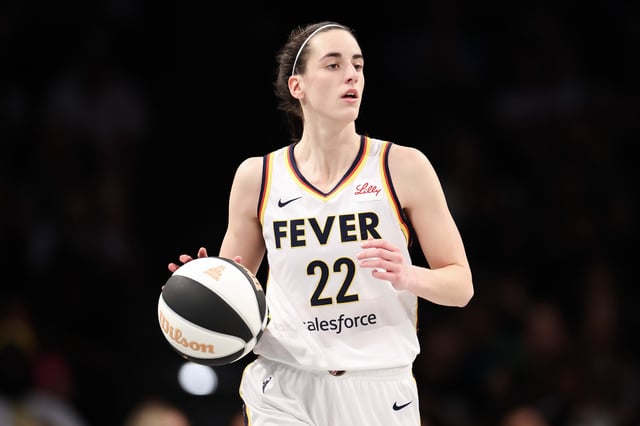 Caitlin Clark #22 of the Indiana Fever dribbles the ball against the New York Liberty during the second half at Barclays Center on June 02, 2024 in New York City.