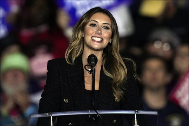 Alina Habba speaks before Republican presidential nominee former President Donald Trump at a campaign rally in Allentown, Pa., Tuesday, Oct. 29, 2024.