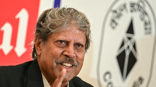 President of the Professional Golf Tour of India (PGTI), Kapil Dev, speaks at a press conference on Saturday. (AFP)