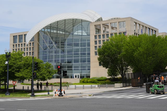 FILE - The headquarters for the U.S. Institute of Peace near the National Mall are seen, June 10, 2025, in Washington. (Pablo Martinez Monsivais, File)