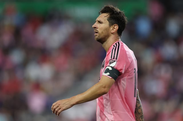 Lionel Messi #10 of Inter Miami CF reacts during the MLS match between New York Red Bulls and Inter Miami CF at Sports Illustrated Stadium on July 19, 2025 in Harrison, New Jersey.