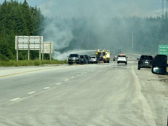 Deer Lake Coun. Brett Langdon shared this image on Facebook of the scene outside the Deer Lake Regional Airport where a small plane crashed on Saturday, July 26, 2025.