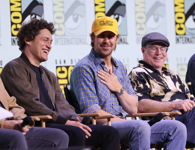 Ryan Gosling (center) discusses "Project Hail Mary" with director Phil Lord and author Andy Weir during a panel at 2025 Comic-Con.