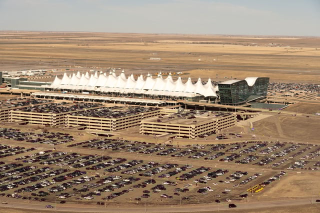 A 2023 aerial view of Denver International Airport, Colorado.