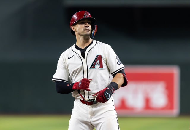 Jul 22, 2025; Phoenix, Arizona, USA; Arizona Diamondbacks outfielder Randal Grichuk against the Houston Astros at Chase Field. Mandatory Credit: Mark J. Rebilas-Imagn Images/File Photo