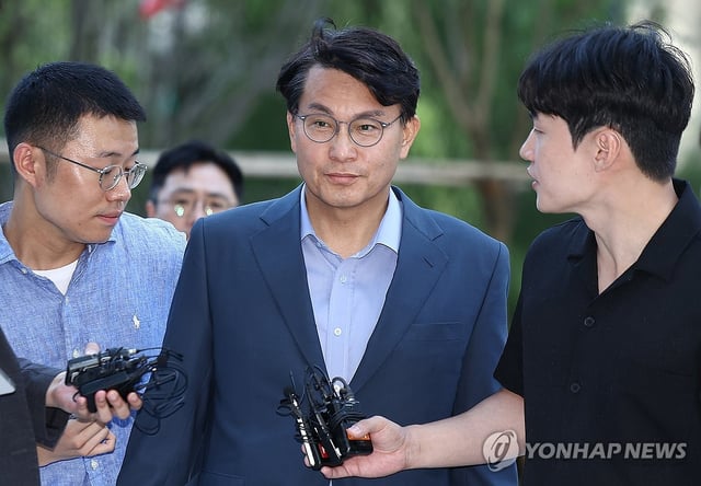 Rep. Yoon Sang-hyun of the People Power Party appears for questioning by a special counsel over election-meddling allegations involving former President Yoon Suk Yeol and his wife, Kim Keon Hee, on July 27, 2025. (Yonhap) 
