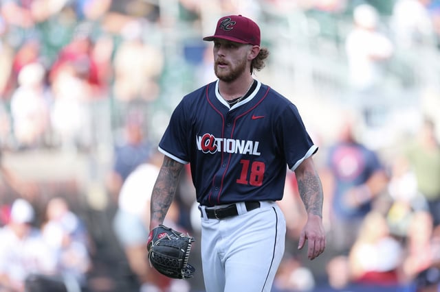 Carson Whisenhunt of the San Francisco Giants leaves the field in the seventh inning during the 2025 All-Star Futures Game at Truist Park on July 12, 2025 in Atlanta, Georgia.