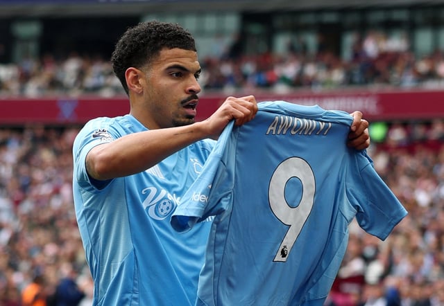 Soccer Football - Premier League - West Ham United v Nottingham Forest - London Stadium, London, Britain - May 18, 2025 Nottingham Forest's Morgan Gibbs-White celebrates scoring their first goal with a shirt in support of their injured teammate Taiwo Awoniyi Action Images via Reuters/Matthew Childs/File Photo