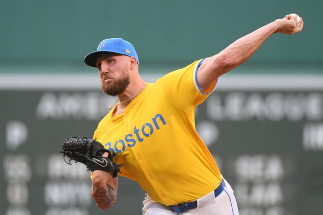 Jul 26, 2025; Boston, Massachusetts, USA; Boston Red Sox starting pitcher Garrett Crochet (35) pitches during the first inning against the Los Angeles Dodgers at Fenway Park. Mandatory Credit: Bob DeChiara-Imagn Images