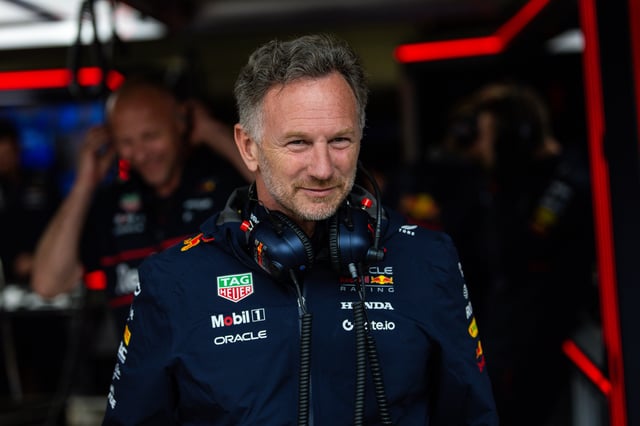 Red Bull Racing team principal Christian Horner in the garage during qualifying ahead of the F1 Grand Prix of Great Britain at Silverstone Circuit on July 5, 2025 in Northampton, United Kingdom.