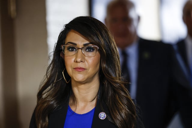 Representative Lauren Boebert arrives to a Republican caucus meeting at the U.S. Capitol Building on September 13, 2023 in Washington, DC.