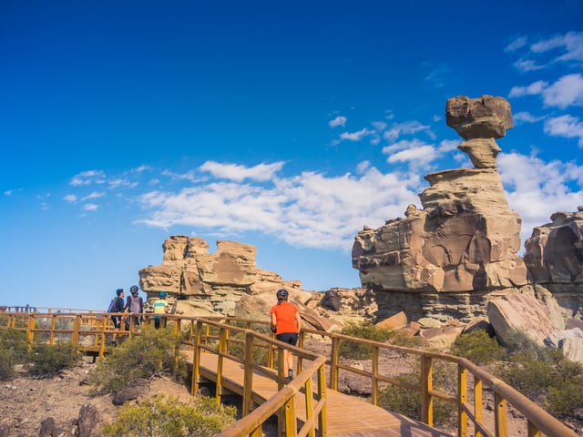 Parque Provincial de Ischigualasto / San Juan / Argentina - 03/24/2019: Bike tour by the Valle de la Luna (moon valley).