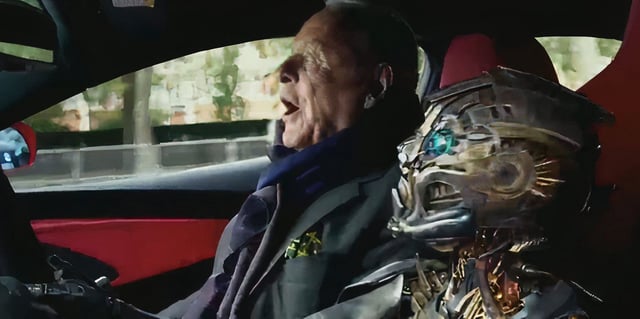 Cogman driving Sir Edmund through the city in Transformers: The Last Knight