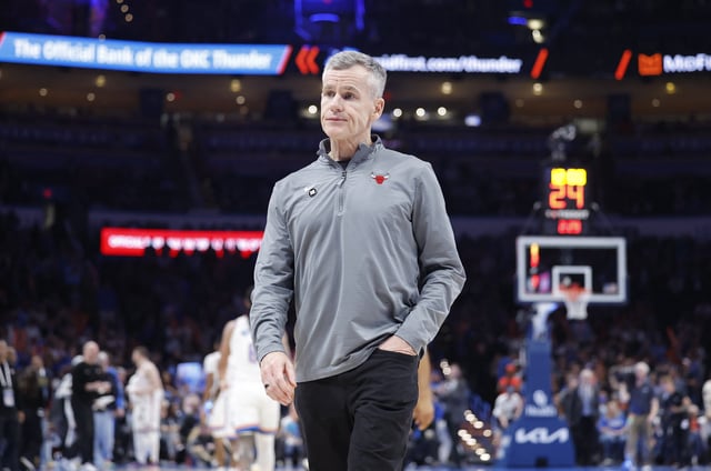 Mar 31, 2025; Oklahoma City, Oklahoma, USA; Chicago Bulls head coach Billy Donovan stands during a time out against the Oklahoma City Thunder during the second half at Paycom Center. Mandatory Credit: Alonzo Adams-Imagn Images/File Photo