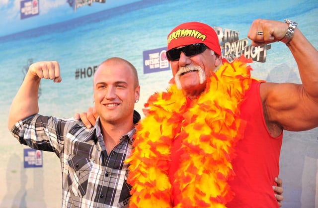 Wrestler Hulk Hogan and son Nick Hogan arrive at the Comedy Central Roast Of David Hasselhoff held at Sony Pictures Studios on August 1, 2010 in Culver City, California. 