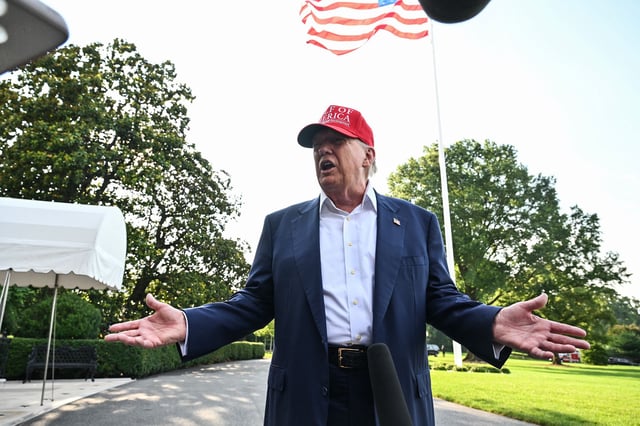 President Donald Trump speaks to the media before boarding Marine One outside the White House on July 1, in Washington, DC.