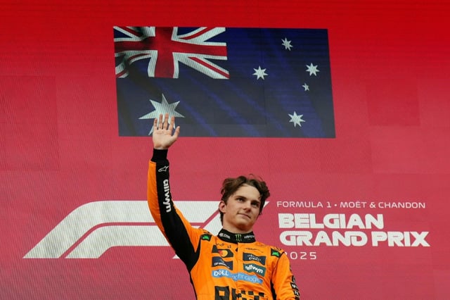 Le pilote australien de Formule 1 Oscar Piastri après sa victoire lors du Grand Prix de Belgique sur le circuit de Spa-Francorchamps le 27 juillet 2025.