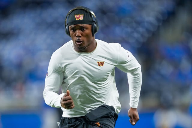 Terry McLaurin #17 of the Washington Commanders looks on during warmups prior to playing the Detroit Lions during the NFC Divisional Playoff at Ford Field on January 18, 2025 in Detroit, Michigan.