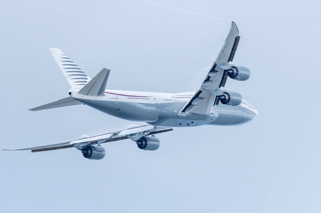 FILE - A 13-year-old private Boeing aircraft that President Donald Trump toured on Saturday to check out new hardware and technology features, and highlight the aircraft maker's delay in delivering updated versions of the Air Force One presidential aircraft, takes off from Palm Beach International Airport, Feb. 16, 2025, in West Palm Beach, Fla.