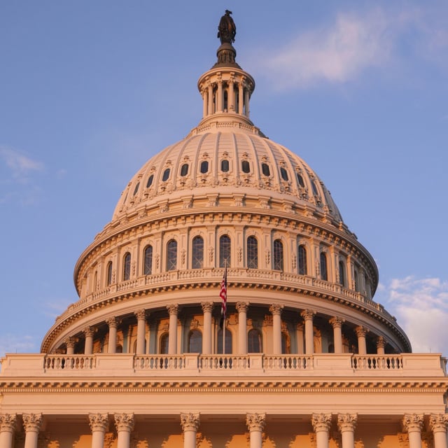 U.S. Capitol Building is seen at sunset 