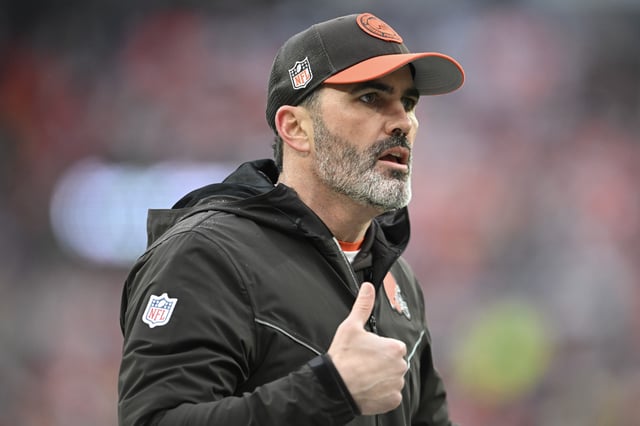 Head coach Kevin Stefanski of the Cleveland Browns looks on during the first half of a game against the Chicago Bears at Cleveland Browns Stadium on December 17, 2023 in Cleveland, Ohio.