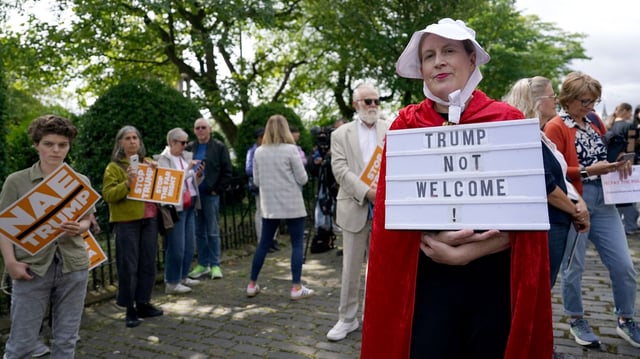 Protesters gather on July 26 outside the U.S. Consulate in the Scottish capital of Edinburgh against President Trump's visit to Scotland. Photo: Ian Forsyth/Getty Images