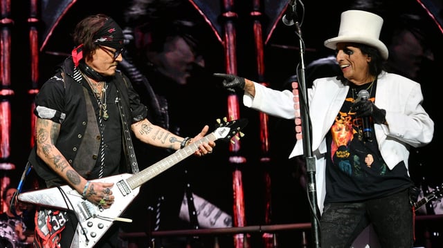 Alice Cooper and Johnny Depp perform onstage during a concert at The O2 Arena on July 25, 2025 in London, England.